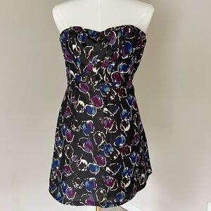 American Eagle Outfitters Black, Purple, and Blue Strapless Babydoll Dress